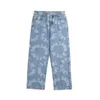 Jeans da uomo Jeans jacquard Blu Pantaloni lunghi larghi da uomo a gamba dritta Streetwear Pantaloni larghi in denim Graphic Streetwear Baggy 230320