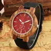 Relógios de pulso Red Wooden Watch Men Small segundos exibem luminosos ponteiros luminosos relógio macho de couro preto de quartzo simples