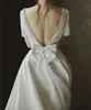 Vestido de noiva francês de cetim claro de luxo aberto nas costas FN4276