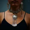 Halsband örhängen set afghansk vintage silver färg metallmynt tofs halsband set för kvinnor boho zigenare turkiska parti