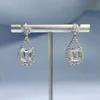 Engagement Emerald Cut Topaz Diamond Dangle örhänge 100% riktig Sterling Sier Wedding Drop Earrings for Women Jewelry Gift