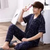 Men's Sleepwear Pajama Sets Men Plaid Button-up Short Sleeve Tops Breathable Stylish Baggy 3XL Nightwear Clothing Ins Lounge Set Cozy Pyjama 230320