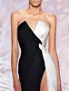 Sexy Bianco Nero Vestito Da Promenade Senza Spalline Con Lo Spacco In Chiffon A-line Delle Donne Da Sera Formale Abiti Del Partito 2023 Celebrity Robe De Soiree abiti Fiesta