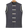 Chalecos para hombres Hanfu Hanfu Vest Vest Men Lino Algodón sin mangas Cameta acolchada Hombres Tang Tang Cardigan Macho Cálido Wistcoat 230320