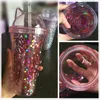 Water Bottles Sequined BPA Free Water Bottle with Straw Plastic Flash Cat Ear Double Wall Drinking Bottle Coffee Juice Cup 230320