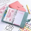 A5/A6 Notebook de Macaron 6 Anel PU Clip-On Lief Leaf Journal Journal Stationery Orçador de orçamento com zíper bolso
