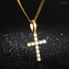 Pendant Necklaces Punk Cross Necklace For Women Men Shining Cubic Zirconia Egyptian Style Curb Catholic Jesus Jewerly Gifts