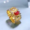 14K Altın Taç Ruby Elmas Yüzük% 100 Gerçek 925 STERLING Silver Party Aly Band, Kadın Nişan Takı Hediyesi için