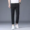 Męskie spodnie kostki Lodowe jedwabne spodnie Czarne khaki Korea cienkie letnie suwaki Casual Pants Chandals Man Formal Ubrania 230320