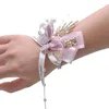 Decorative Flowers 1pcs Romantic Bride Hand Flower Corsage Groom Butterfly Pearl Boutonniere Prom Suit Brooch With Ribbon