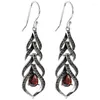 Dangle Earrings 925 Sterling Silver Color Feather Garnet For Women Natural Gemstone Vintage Elegance Drop Earring Ladies Fine Jewellery