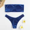 Women's Swimwear Velvet Thong Bikinis Women Brazilian Swimsuit Solid Sexy Bandeau Swimming Swimwear Female Beachwear Bathing Suit 230317