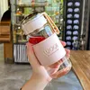Water Bottles 340ML 480ML Portable Cute Heat Resistant Glass Bottle For Drink Cold Water Juice Tea With Screw Lid Filter Net Easy To Carry 230320