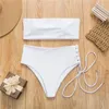 Kvinnors badkläder White Push Up Swimsuit Summer Beach Sexig Bikini Set High midje Solid Swimming For Women badkläder Bandeau Baddräkt 230317