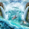 Bakgrundsbilder PVC Självhäftande vattentäta 3D -våningar Väggpapper Klistermärke Vattenfall Dolphins Väggmålningar Mall utomhus badrum tapeter
