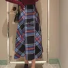 Kjolar kuzuwata hög midja rutig kontrastfärg lång kjol harjuku faldas mujer moda japan höst vinter boll klänning smal jupe 230317