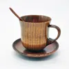 Tassen Untertassen 3 teile/satz Holz Tasse Untertasse Löffel Set Kaffee Tee Werkzeuge Zubehör Copo Handmade Natural