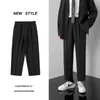 Men's Pants Hybskr Solid Color Straight Mens Pants Casual Fashion Black Suit Trousers For Male Korean Style Cropped Pants 230320