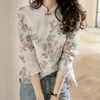 Kvinnors polos linne skjorta cheongsam blus kinesisk stil högkvalitativ blomma broderi långärmad höst toppar bomull och elegant 230317