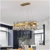 Lampade a sospensione Sala da pranzo di lusso Lampadario di cristallo Modern Rec Kitchen Island Led Hanging Lights Oro Living Cristal Light Drop Deli Dhhzp