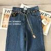 Jeans da donna Autunno All-match Tasche a vita alta Bottone patchwork Pantaloni a gamba larga Cerniera lavata Sciolto Avanzato Blu Jeans dritti da donna Trend 230317