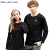 wangcai01 DIY T-Shirt PLAY Men Women Long-seved broidered Heart Cotton Spring Autumn O-neck Solid Color Loose Casual Coup T-shirt 0320H23