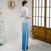 Lantejoulas de luxo de roupas étnicas lindas garfo longo cetim cetim cheongsam show de dança vestido de dança elegante sexy slim bodycon qipao moda