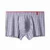 Underpants Mens Breathable Comfy Cotton Boxer Briefs Plaid Home Shorts Man Comfortable Soft Pouch Middle Waist Underwear A50