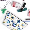 Cosmetic Bags Cute Blue And Gold Evil Eye Travel Toiletry Bag Women Hamsa Nazar Amulet Boho Makeup Organizer Beauty Storage Dopp Kit