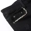 Men's Jeans Street Fashion Black Color Elastic Slim Fit Patched Ripped Printed Designer Hip Hop Denim Brand Pants Hombre 230320