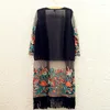 Kvinnors blusar ren vit lång kimono cardigan tofs franse blommor broderat mönster boho lapptäck kvinnor lös blus bohemisk stil