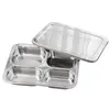 Ensembles de vaisselle assiette à dîner boîte à lunch en acier inoxydable plateau divisé conteneur pour grille de cantine scolaire avec couvercle