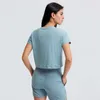 Женская одежда для йоги Рубашки LU-27 Спортивная одежда с коротким рукавом Укороченный топ Фитнес на открытом воздухе Бег Dry Fit Высокоэластичные футболки для тренировок в тренажерном зале