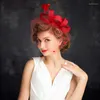 Headpieces 2023 Korean Fashion Women Hat Lace Floral Bridal Hats Wedding Accessories Red Gauze Female Headwear Elegant