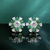 Snow Flower Emerald Diamond Stud Earring 100% Real 925 sterling silver Promise Wedding Earrings for Women Bridal Party Jewelry