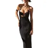 Casual Dresses 2023 Summer Women Satin Slip Dress Spaghetti Strap Vintage Black Silk Sexy Long Party