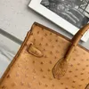 Diseñador Ostrich Bolso de bolso de platino South Skin Bolsa para mujeres de oro marrón cuero genuino