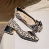 Dress Shoes Women High Heels Shoes Ladies Bowknot Loafers Chunky Heels Leopard Pumps OL Casual Leather Casual Shoes Plus Size 35-43 230320