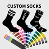 Men's Socks White Black Letter Logo Stripe Jacquard Quality Cotton Seamless Unisex Mens Custom