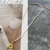 Choker Chokers Fashion Simple Half Chain Freshwater Pearl Flower Pendant Short NecklaceChokers Spen22