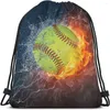 Shopping Bags Baseball Drawstring Backpack Bag Ball On Water And Fire Lightening Background American Sports Game Sport Gym
