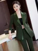 Damespakken Blazers Fashion Geel Green Black Women Pant Suit Office Ladies Business Work Wear 2 -delige set vrouwelijke lange mouwen blazer en broek 230320