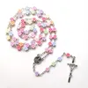 Pendant Necklaces Jesus Cross Necklace For Women Multicolor Acrylic Flower Rosary Beaded Religious Catholic Prayer Jewelry Gift