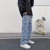 Mens Jeans Jacquard Jeans Blue Mens Loose Straight Leg Long Pants Streetwear Baggy Denim Clothing Graphic Streetwear Baggy 230320