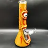 35CM 14 Inch Handy Bong Glass Bong Water Pipe 3D Brown Monster 9MM Thickness Red Smurf Glass Bongs Thick Beaker Smoking Bubbler Dab Rig