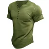 Homens camisetas Harajuku algodão Henley camisa para homens botão sólido manga curta t-shirt solto casual tops homens roupas masculinas 230317