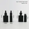 저장 병 12 x 30ml 서리 검은 평면 사각형 유리 변조 명백한 드롭퍼 1oz 액체 저장 용기 바이알