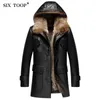 Men's Leather & Faux Genuine Jacket Men Winter Real Fur Coat Natural Raccoon Liner Sheepskin Hooded Warm 2023 6066 KJ3634