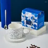 Mugs High Quality Blue Ceramic Mug Gift Box Packaging Coffee Cup For Tea Cups And Pottery Drinkware Travel