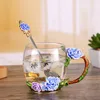 Tasses soucoupes pivoine émail créatif fleur tasse à thé cristal cadeaux ménagers pour les étudiants